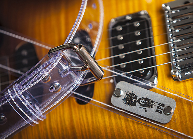 BFG Clear Vinyl Guitar Strap With White Stitching